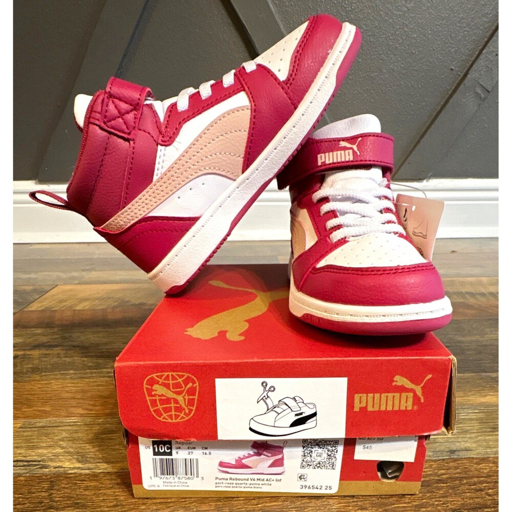 PUMA Rebound V6 Mid AC+ Inf Mid Top Hook & Loop Pink/White US 10 EU 27